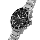 Emporio Armani Diver Chronograph Quartz Black Dial Silver Steel Strap Watch For Men - AR11360 Authentic Buy Shop Now