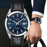 Tissot Gentleman Powermatic 80 Silicium Blue Dial Black Leather Strap Watch For Men - T127.407.16.041.01 Authentic Buy Shop Now