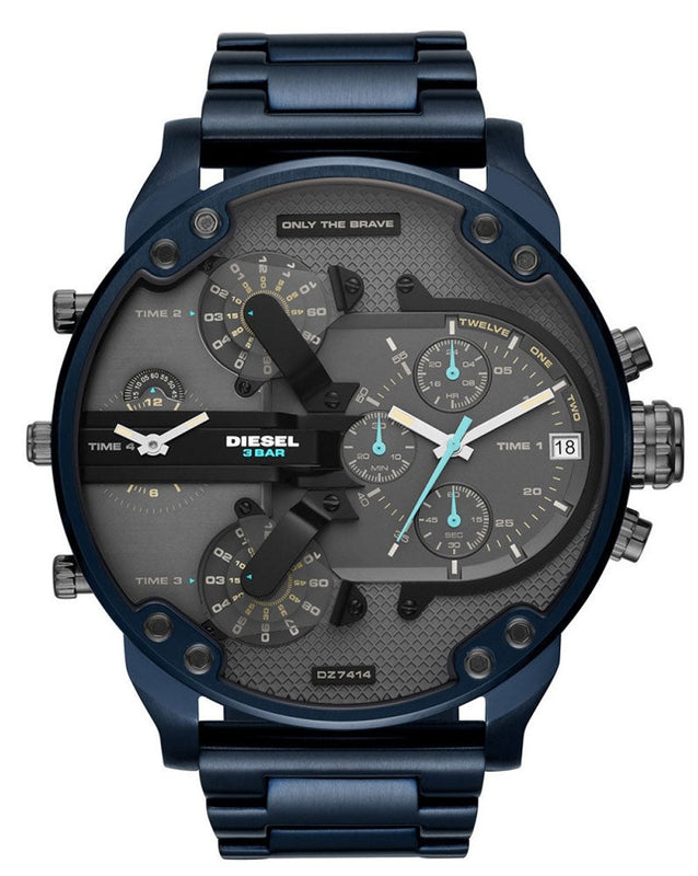 Diesel Daddy 2.0 Chronograph Grey Dial Blue Steel Strap Watch For Men - DZ7414 Authentic Buy Shop Now