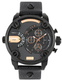 Diesel Little Daddy Chronograph Black Dial Black Leather Strap Watch For Men - DZ7291 Authentic Buy Shop Now