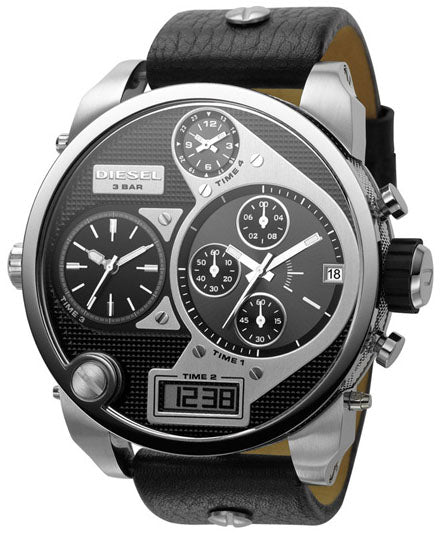 Diesel Mr Daddy Chronograph White Dial Black Leather Strap Watch For Men - DZ7125 Authentic Buy Shop Now