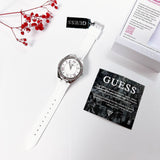 Guess Sparkling Silver Dial White Rubber Strap Watch For Women - GW0032L1 Authentic Buy Shop Now