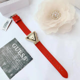 Guess Fame Quartz Gold Dial Red Leather Strap Watch For Women - GW0504L2 Authentic Buy Shop Now