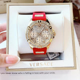 Guess Frontier Diamonds Gold Dial Red Rubber Strap Watch for Women - GW0045L2 Authentic Buy Shop Now