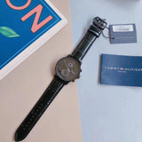 Tommy Hilfiger Aden Chronograph Black Dial Black Leather Strap Watch for Men - 1791310 Authentic Buy Shop Now