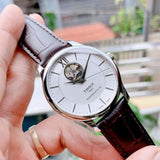 Tissot T Classic Tradition Powermatic 80 Open Heart Silver Dial Brown Leather Strap Watch for Men - T063.907.16.038.00 Authentic Buy Shop Now