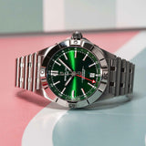 Breitling Chronomat GMT 40 Green Dial Silver Steel Strap Watch for Men - A32398101L1A1 Authentic Buy Shop Now