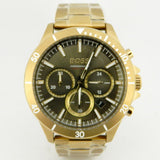 Hugo Boss Troper Chronograph Green Dial Gold Steel Strap Watch For Men - 1514059 Authentic Buy Shop Now