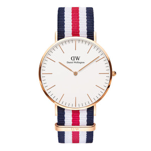 Daniel Wellington Classic Canterbury White Dial Two Tone Nylon Strap Watch For Men - DW00100002 Authentic Buy Shop Now