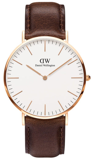 Daniel Wellington Classic Bristol White Dial Brown Leather Strap Watch For Men - DW00100009 Authentic Buy Shop Now