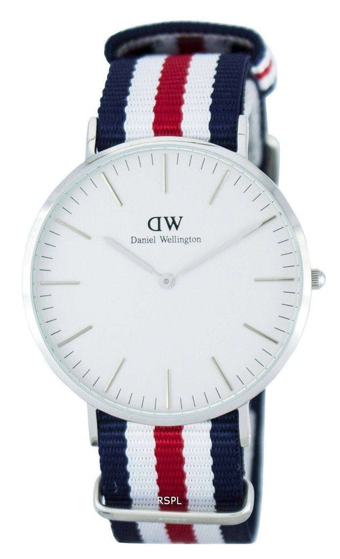 Daniel Wellington Classic Canterbury White Dial Two Tone Nylon Strap Watch For Men - DW00100016 Authentic Buy Shop Now