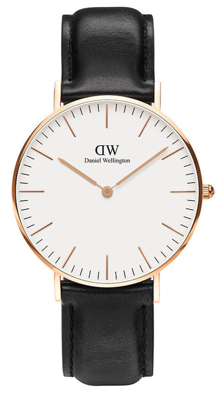 Daniel Wellington Classic Sheffield White Dial Black Leather Strap Watch for Women - DW00100036 Authentic Buy Shop Now