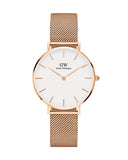 Daniel Wellington Classic Petite Melrose White Dial Rose Gold Mesh Bracelet Watch For Women - DW00100163 Authentic Buy Shop Now
