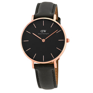 Daniel Wellington Petite Sheffield Black Dial Black Leather Strap Watch For Women - DW00100168 Authentic Buy Shop Now
