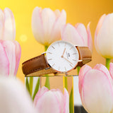 Daniel Wellington Petite Durham White Dial Brown Leather Strap Watch For Women - DW00100172 Authentic Buy Shop Now