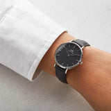 Daniel Wellington Petite Sheffield Black Dial Black Leather Strap Watch For Women - DW00100180 Authentic Buy Shop Now