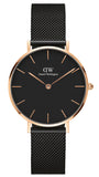 Daniel Wellington Petite Ashfield Black Dial Black Mesh Bracelet Watch Watch For Women - DW00100201 Authentic Buy Shop Now
