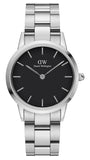 Daniel Wellington Iconic Link Black Dial Silver Steel Strap Watch For Women - DW00100206 Authentic Buy Shop Now