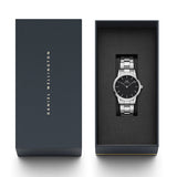 Daniel Wellington Iconic Link Black Dial Silver Steel Strap Watch For Women - DW00100206 Authentic Buy Shop Now