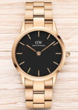 Daniel Wellington Iconic Link Black Dial Rose Gold Steel Strap Watch for Women - DW00100210 Authentic Buy Shop Now