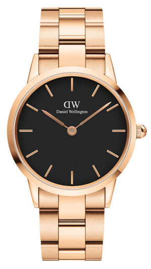 Daniel Wellington Iconic Link Black Dial Rose Gold Steel Strap Watch for Women - DW00100210 Authentic Buy Shop Now
