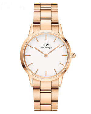 Daniel Wellington Iconic Link White Dial Rose Gold Steel Strap Watch For Women - DW00100211 Authentic Buy Shop Now