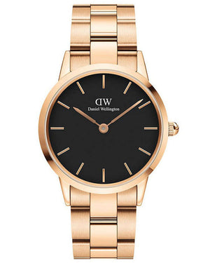 Daniel Wellington Iconic Link Black Dial Rose Gold Steel Strap Watch for Women - DW00100212 Authentic Buy Shop Now