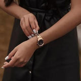 Daniel Wellington Iconic Link Black Dial Rose Gold Steel Strap Watch for Women - DW00100210 Authentic Buy Shop Now