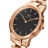 Daniel Wellington Iconic Link Analog Black Dial Rose Gold Steel Strap Watch For Women - DW00100214 Authentic Buy Shop Now