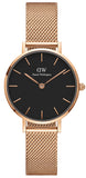 Daniel Wellington Classic Petite Melrose Black Dial Rose Gold Mesh Bracelet Watch For Women - DW00100217 Authentic Buy Shop Now