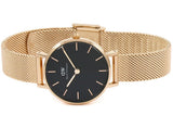 Daniel Wellington Classic Petite Melrose Black Dial Rose Gold Mesh Bracelet Watch For Women - DW00100217 Authentic Buy Shop Now