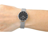 Daniel Wellington Petite Sterling Black Dial Silver Mesh Bracelet Watch For Women - DW00100218