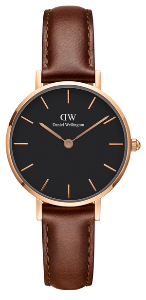 Daniel Wellington Classic Petite St Mawes Black Dial Brown Leather Strap Watch For Women - DW00100225 Authentic Buy Shop Now