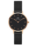 Daniel Wellington Petite Ashfield Black Dial Black Mesh Strap Watch For Women - DW00100245 Authentic Buy Shop Now