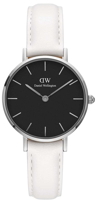 Daniel Wellington Classic Petite Bondi Black Dial White Leather Strap Watch For Women - DW00100284 Authentic Buy Shop Now