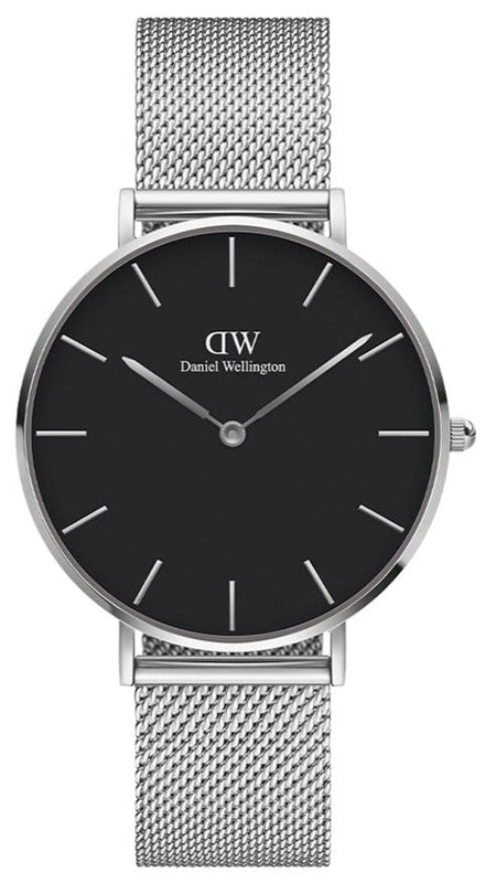 Daniel Wellington Petite Sterling Black Dial Silver Mesh Bracelet Watch For Women - DW00100304 Authentic Buy Shop Now