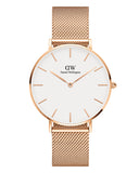 Daniel Wellington Petite Melrose White Dial Rose Gold Mesh Strap Watch For Women - DW00100305 Authentic Buy Shop Now