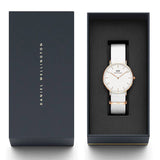Daniel Wellington Classic Dover White Dial White Nylon Strap Watch For Women - DW00100309 Authentic Buy Shop Now
