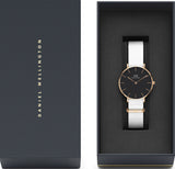 Daniel Wellington Classic Petite Dover Black Dial White NATO Strap Watch For Women - DW00100312 Authentic Buy Shop Now