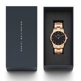 Daniel Wellington Iconic Link Black Dial Rose Gold Steel Strap Watch For Men - DW00100344 Authentic Buy Shop Now