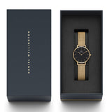 Daniel Wellington Classic Petite Evergold Black Dial Gold Mesh Bracelet Watch For Women - DW00100349 Authentic Buy Shop Now