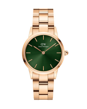 Daniel Wellington Iconic Link Emerald Green Dial Rose Gold Steel Strap Watch For Women - DW00100421 Authentic Buy Shop Now