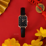 Daniel Wellington Quadro Sheffield Black Dial Black Leather Strap Watch For Women - DW00100435 Authentic Buy Shop Now