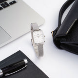 Daniel Wellington Quadro Sterling White Dial Silver Mesh Strap Watch For Women - DW00100438 Authentic Buy Shop Now