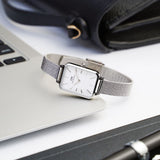 Daniel Wellington Quadro Sterling White Dial Silver Mesh Strap Watch For Women - DW00100438 Authentic Buy Shop Now