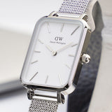 Daniel Wellington Quadro Sterling White Dial Silver Mesh Strap Watch For Women - DW00100438 Authentic Buy Shop Now