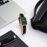 Daniel Wellington Quadro Pressed Sheffield Green Dial Black Leather Strap Watch For Women - DW00100439 Authentic Buy Shop Now