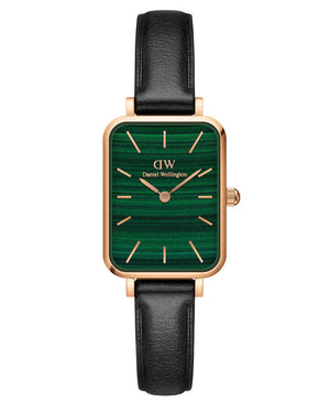 Daniel Wellington Quadro Pressed Sheffield Green Dial Black Leather Strap Watch For Women - DW00100439 Authentic Buy Shop Now