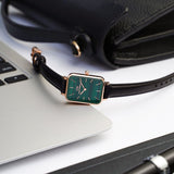Daniel Wellington Quadro Pressed Sheffield Green Dial Black Leather Strap Watch For Women - DW00100439 Authentic Buy Shop Now
