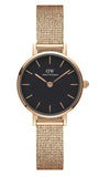 Daniel Wellington Petite Pressed Melrose Black Dial Rose Gold Mesh Strap Watch For Women - DW00100440 Authentic Buy Shop Now